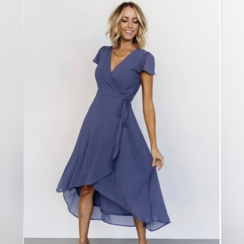 Baltic Born Slate Blue Wrap Midi Dress